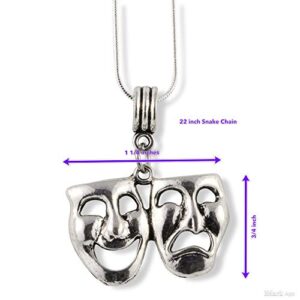 Dave The Bunny Stainless Steel Necklace, Smile Now Cry Later for Thespians, Women's Comedy Tragedy Masks Jewelry