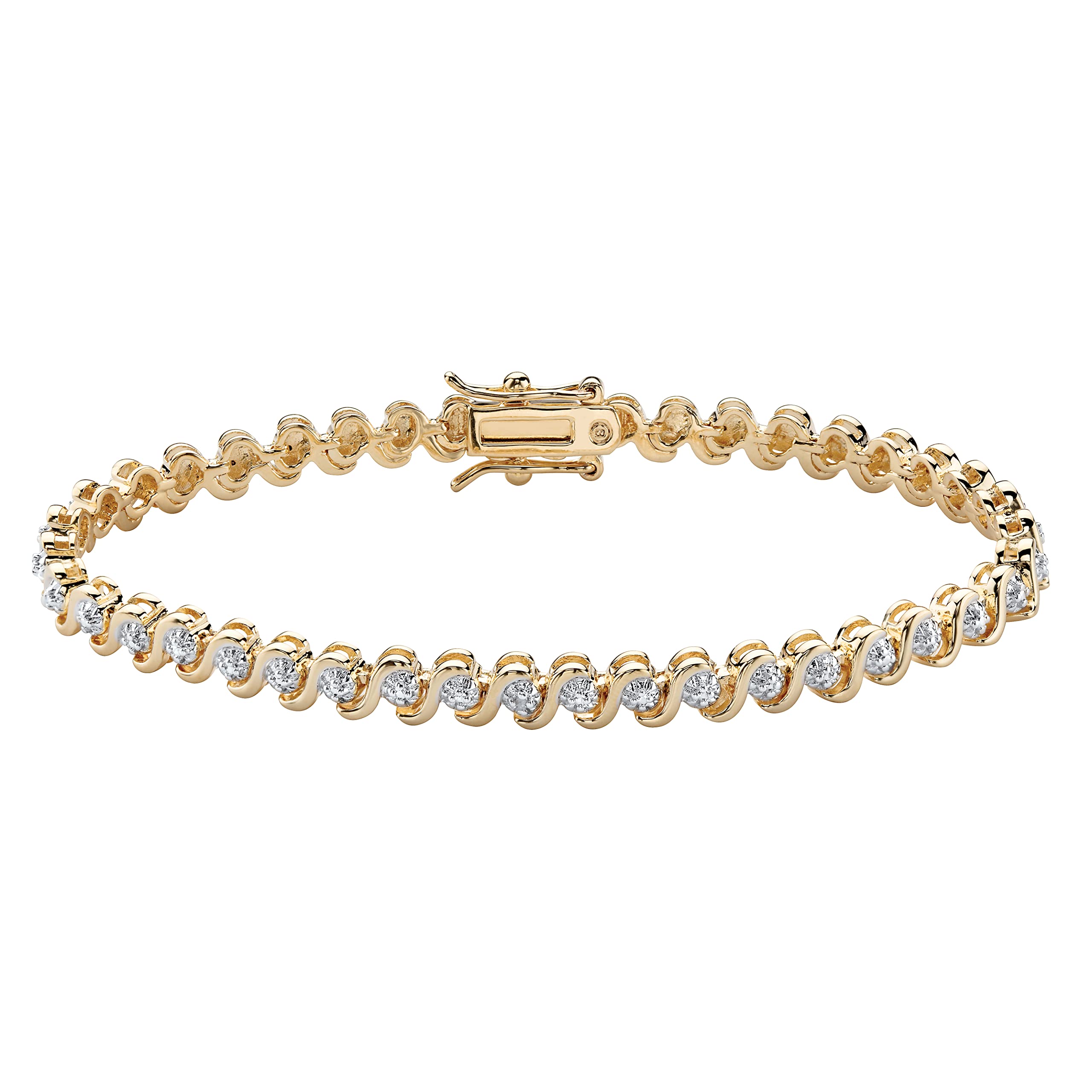 PalmBeach Yellow Gold-plated Genuine Diamond Accent S Link Tennis Bracelet (4.5mm), Box Clasp, 7.5 inches