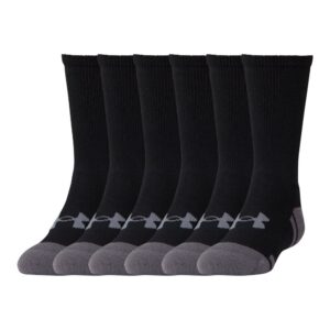 under armour youth resistor 3.0 crew socks, multipairs, black/graphite (6-pairs), small