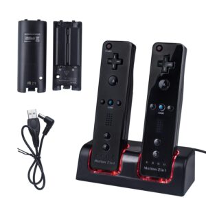 dual charger dock for wii remote, techken remote control charger docking station with 2 rechargeable batteries comaptible with nintendo wii rometo control