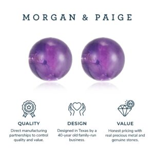 MORGAN & PAIGE Rhodium Plated .925 Sterling Silver Natural Purple African Amethyst 8mm Round Sphere Ball Stud Earrings with Butterfly-Back