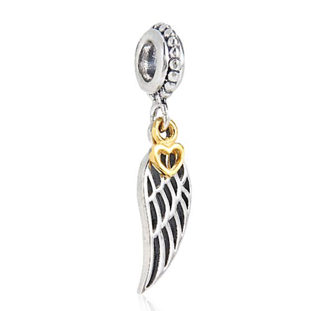 Angel Charm Wing Charm 925 Sterling Silver Feather Charm Love Charm fit Pandora Bracelet (B)