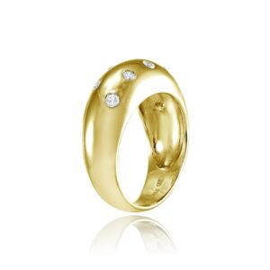 Hoops & Loops Yellow Gold Flashed Sterling Silver Cubic Zirconia Dome Band Ring, Size 7