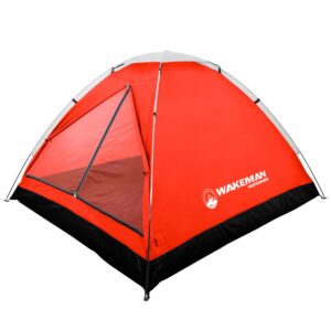 2 person camping tent with rain fly and carrying bag - water-resistant outdoor tent for backpacking, hiking, or festivals by wakeman outdoors (red)