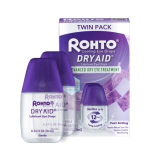 rohto dry aid lubricant eye drops, fast relief for dry eyes, long-lasting hydration, dry eye symptom relief, moisturizing and soothing eye drops for dry eyes, contact lens-friendly, 0.34 fl oz