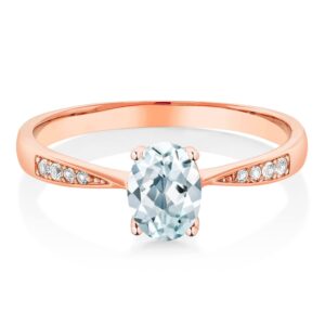 Gem Stone King 10K Rose Gold Sky Blue Aquamarine and White Diamond Engagement Ring For Women (0.78 Cttw, Gemstone March Birthstone, Oval 7X5MM, Available In Size 5, 6, 7, 8, 9)