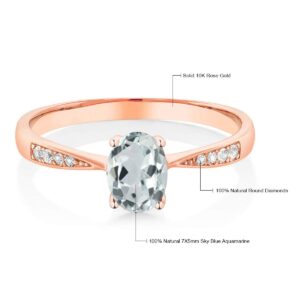 Gem Stone King 10K Rose Gold Sky Blue Aquamarine and White Diamond Engagement Ring For Women (0.78 Cttw, Gemstone March Birthstone, Oval 7X5MM, Available In Size 5, 6, 7, 8, 9)