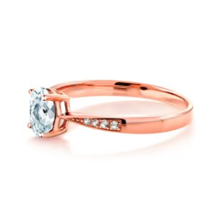 Gem Stone King 10K Rose Gold Sky Blue Aquamarine and White Diamond Engagement Ring For Women (0.78 Cttw, Gemstone March Birthstone, Oval 7X5MM, Available In Size 5, 6, 7, 8, 9)