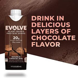 Evolve Plant Based Protein Shake, Double Chocolate, 20g Vegan Protein, Dairy Free, No Artificial Sweeteners, Non-GMO, 10g Fiber, 11oz, (4 Pack)