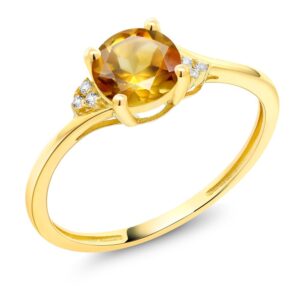 Gem Stone King 10K Yellow Gold Yellow Citrine and Diamond Accent Engagement Ring For Women (0.75 Cttw, Gemstone Birthstone, Available in size 5, 6, 7, 8, 9)