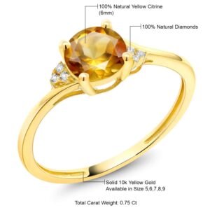 Gem Stone King 10K Yellow Gold Yellow Citrine and Diamond Accent Engagement Ring For Women (0.75 Cttw, Gemstone Birthstone, Available in size 5, 6, 7, 8, 9)