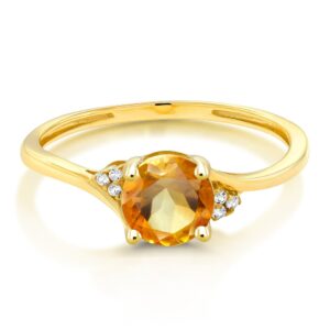 Gem Stone King 10K Yellow Gold Yellow Citrine and Diamond Accent Engagement Ring For Women (0.75 Cttw, Gemstone Birthstone, Available in size 5, 6, 7, 8, 9)