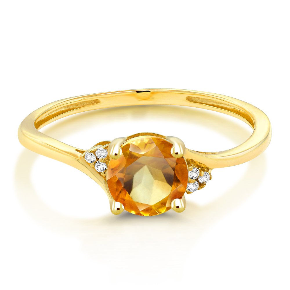 Gem Stone King 10K Yellow Gold Yellow Citrine and Diamond Accent Engagement Ring For Women (0.75 Cttw, Gemstone Birthstone, Available in size 5, 6, 7, 8, 9)