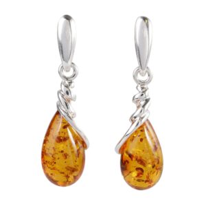 Amber Earrings - 925 Baltic Honey Amber Dangling Earrings "Eleanor" - GIA Certified - Gemstone Dangle Earrings - Sterling Silver Jewelry Collection