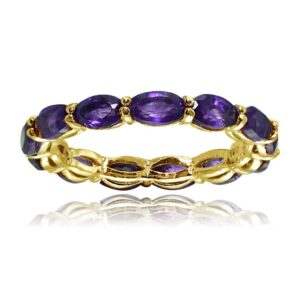 Ice Gems Yellow Gold Flashed Silver African Amethyst 5x3mm Oval-cut Eternity Ring, Size 8