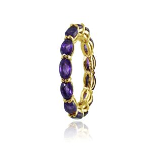 Ice Gems Yellow Gold Flashed Silver African Amethyst 5x3mm Oval-cut Eternity Ring, Size 8