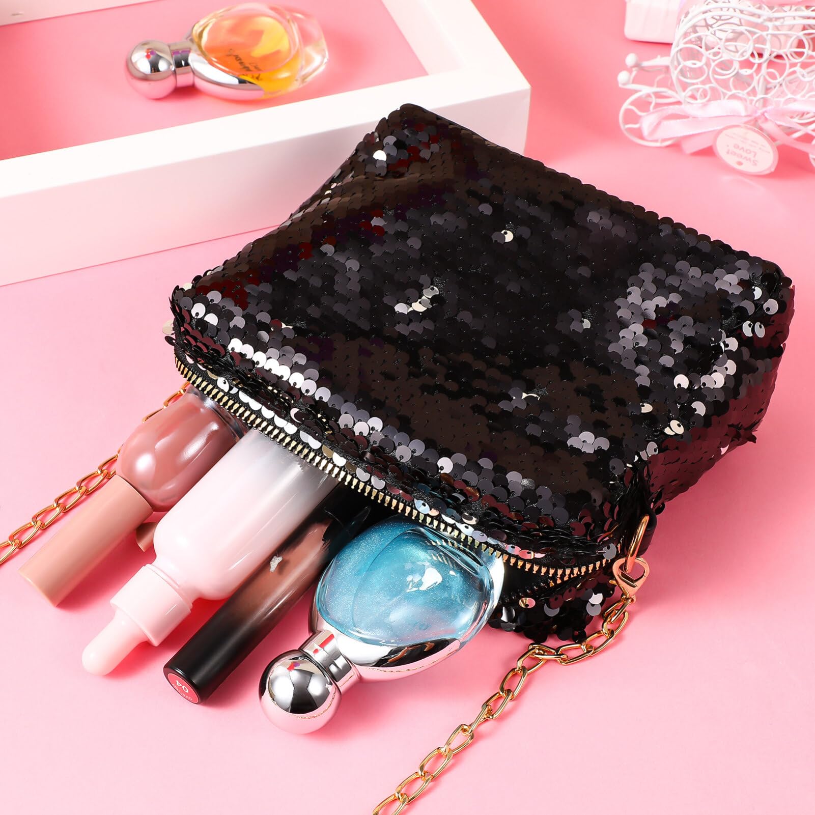 OULII Fashion Glitter Bag Handbag Party Evening Clutch Shoulder Bag for Women (Black)