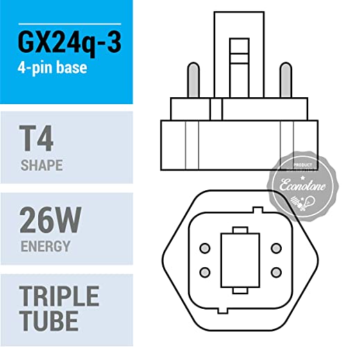 KOR (4 Pack) K20788 - PL26W/3U/4P/841 - Compact Fluorescent Plug-in - T4 - Triple Tube - 26 Watt - 4-Pin (GX24q-3) - 4,100 Kelvin (Cool White)