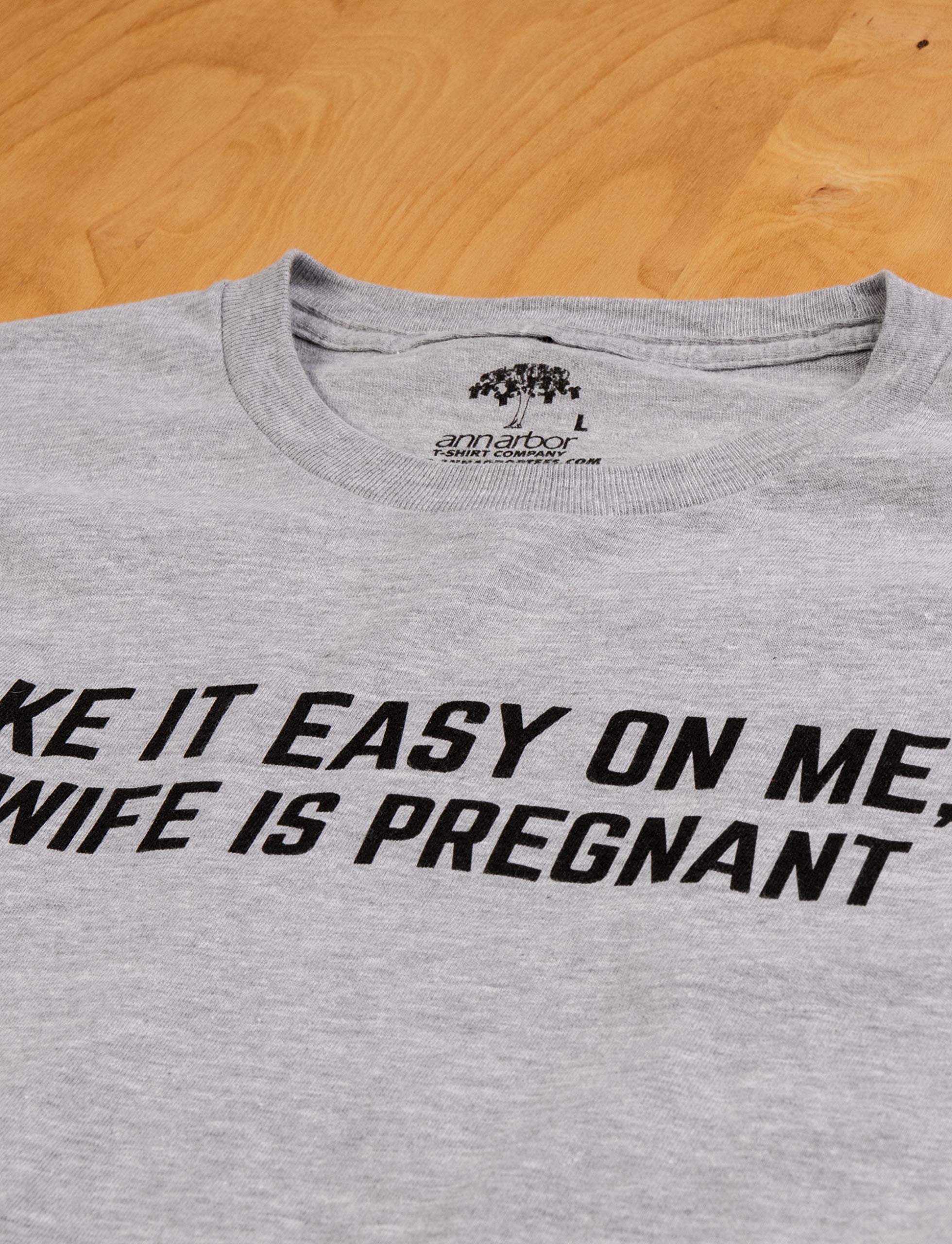 Take it Easy on Me, My Wife is Pregnant | Funny New Dad Be Nice Father's T-Shirt-(Adult,L) Sport Grey