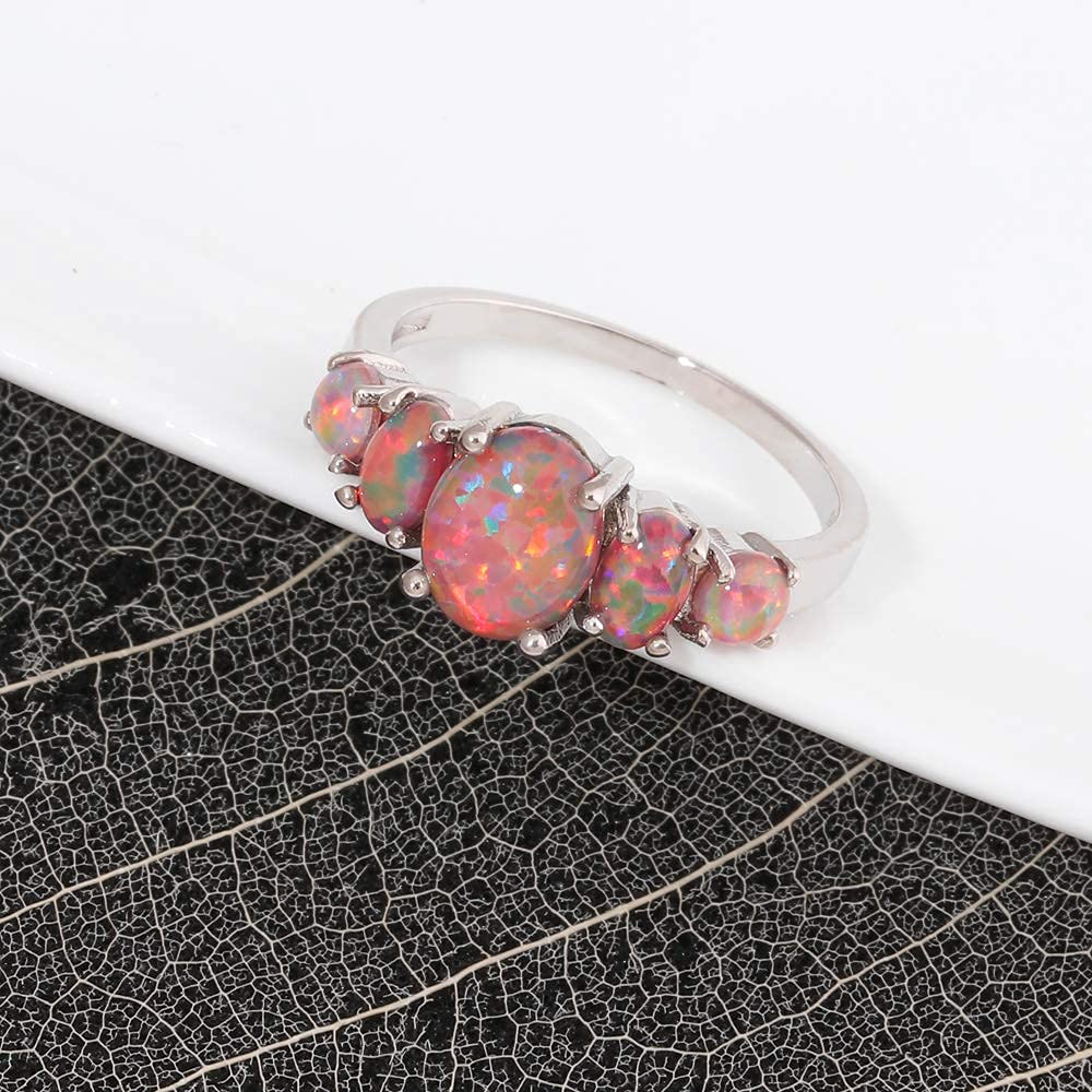 CiNily Orange Fire Opal Ring Women Jewelry Silver Plated Gemstone Ring Size 7