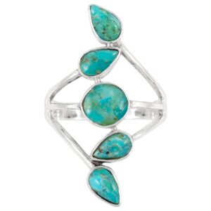 Turquoise Ring Sterling Silver 925 Genuine Gemstones Size 6 to 11 (Turquoise, 9)