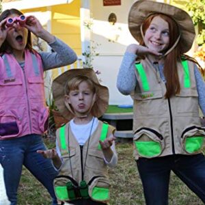 Eagle Eye Explorer S/M Combination Set Safe for Boys and Girls: 1 Tan Cargo Vest for Kids with Reflective Safety Straps & 1 Floppy Bucket Sun Hat with Chin Strap. Color: Tan