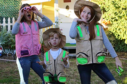 Eagle Eye Explorer S/M Combination Set Safe for Boys and Girls: 1 Tan Cargo Vest for Kids with Reflective Safety Straps & 1 Floppy Bucket Sun Hat with Chin Strap. Color: Tan