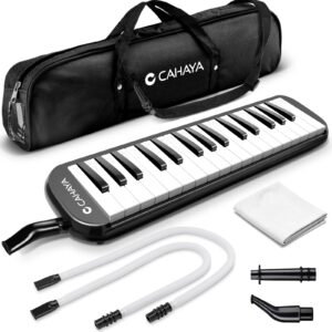 cahaya melodica 32 keys double tubes mouthpiece air piano keyboard musical instrument with carrying bag 32 keys, black, cy0050-1