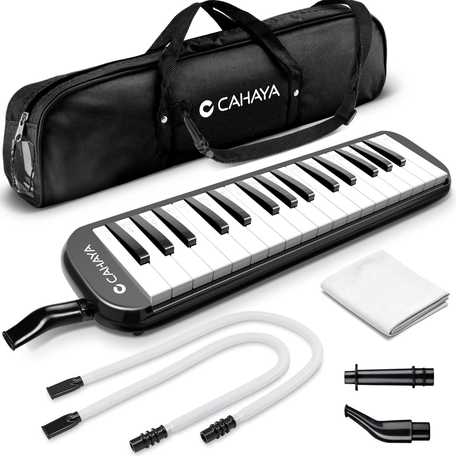 CAHAYA Melodica 32 Keys Double Tubes Mouthpiece Air Piano Keyboard Musical Instrument with Carrying Bag 32 Keys, Black, CY0050-1