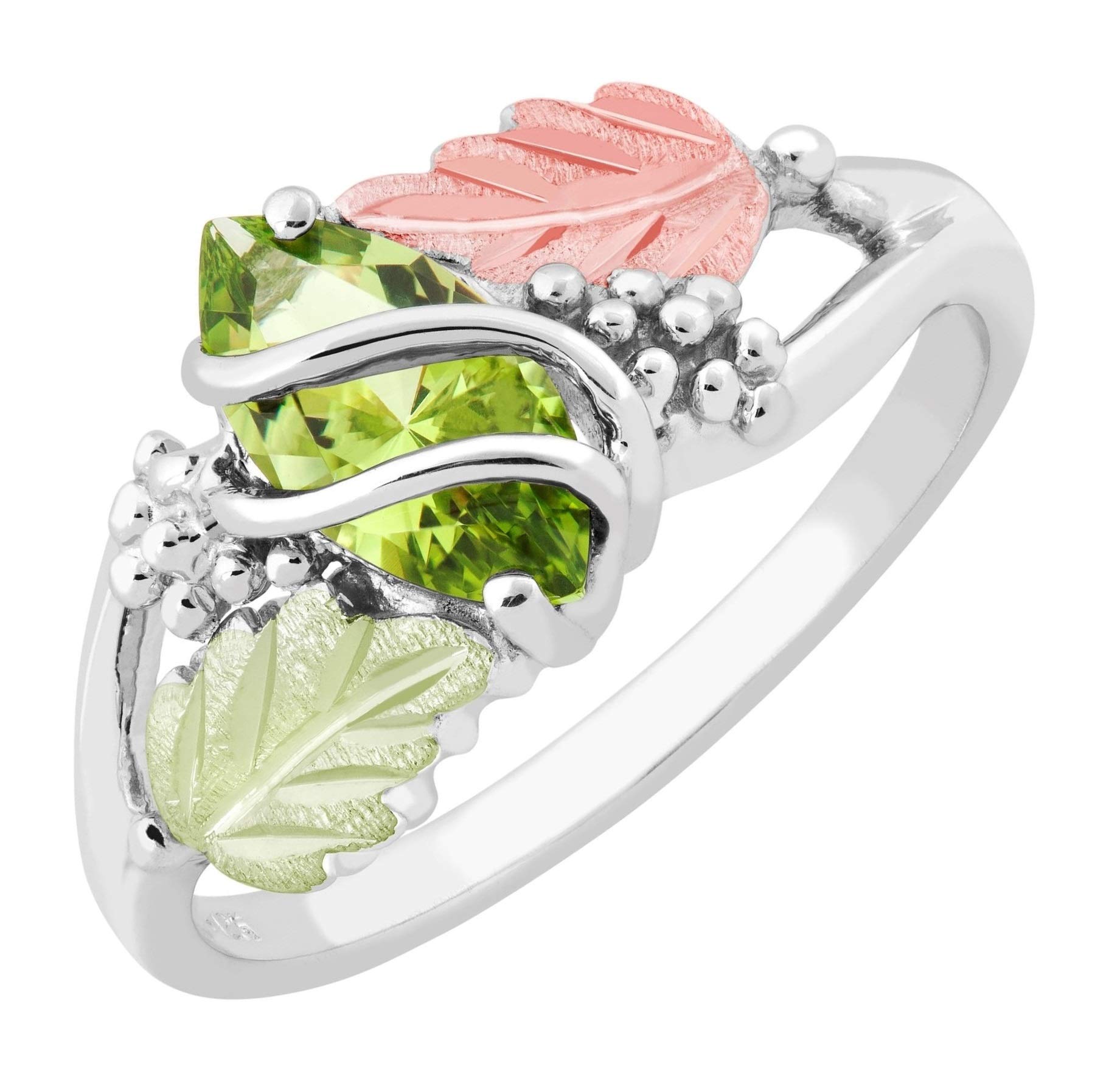 Marquise Synthetic Peridot August Birthstone Wrap Ring, Sterling Silver, 12k Green and Rose Black Hills Gold Size 7