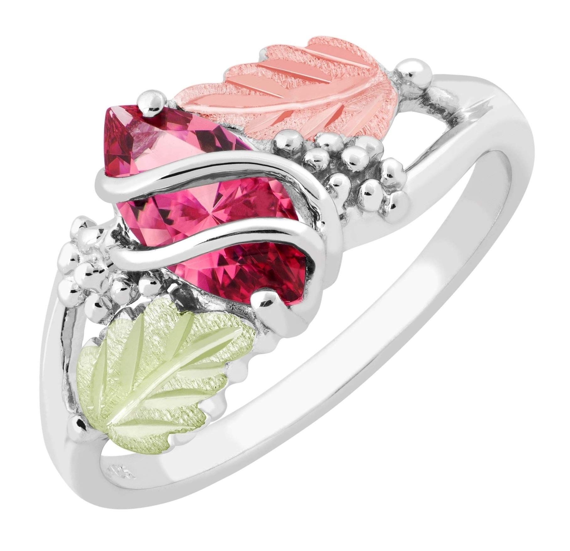 Marquise Synthetic Ruby July Birthstone Wrap Ring, Sterling Silver, 12k Green and Rose Black Hills Gold Size 7.5