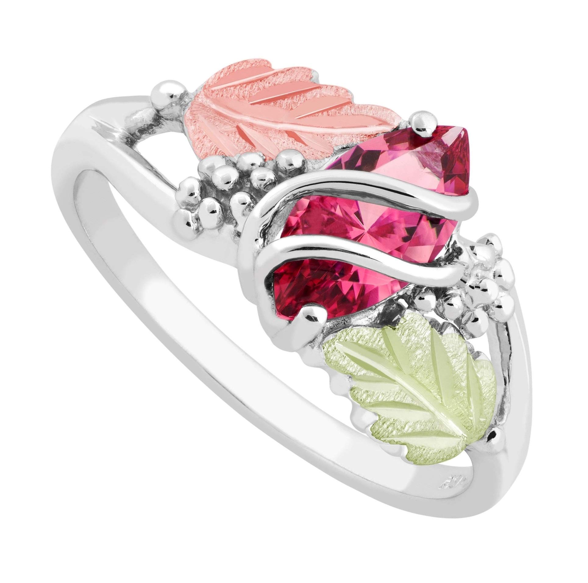 Marquise Synthetic Ruby July Birthstone Wrap Ring, Sterling Silver, 12k Green and Rose Black Hills Gold Size 7.5