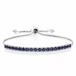 gem stone king 925 sterling silver blue sapphire tennis bracelet for women | 2.50 cttw | gemstone birthstone | fully adjustable up to 9 inch