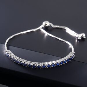 Gem Stone King 925 Sterling Silver Blue Sapphire Tennis Bracelet For Women | 2.50 Cttw | Gemstone Birthstone | Fully Adjustable Up to 9 Inch