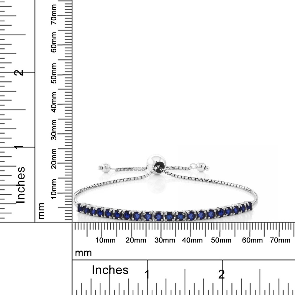 Gem Stone King 925 Sterling Silver Blue Sapphire Tennis Bracelet For Women | 2.50 Cttw | Gemstone Birthstone | Fully Adjustable Up to 9 Inch