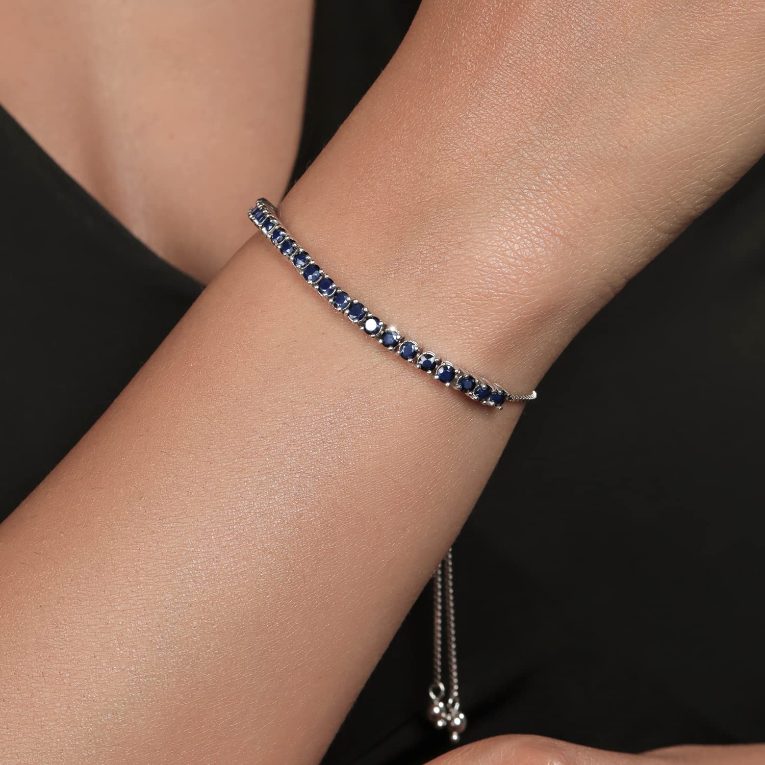 Gem Stone King 925 Sterling Silver Blue Sapphire Tennis Bracelet For Women | 2.50 Cttw | Gemstone Birthstone | Fully Adjustable Up to 9 Inch