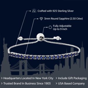 Gem Stone King 925 Sterling Silver Blue Sapphire Tennis Bracelet For Women | 2.50 Cttw | Gemstone Birthstone | Fully Adjustable Up to 9 Inch