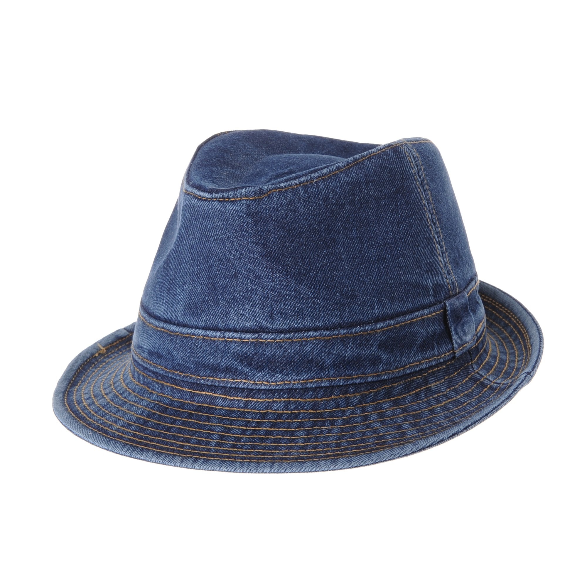 WITHMOONS Denim Bucket Hat Plain Stitch Washed Short Brim Packable Fedora Cap DW6646 (Blue-L)