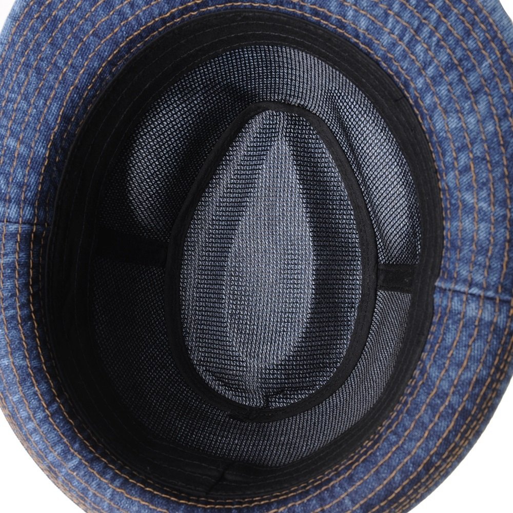 WITHMOONS Denim Bucket Hat Plain Stitch Washed Short Brim Packable Fedora Cap DW6646 (Blue-L)