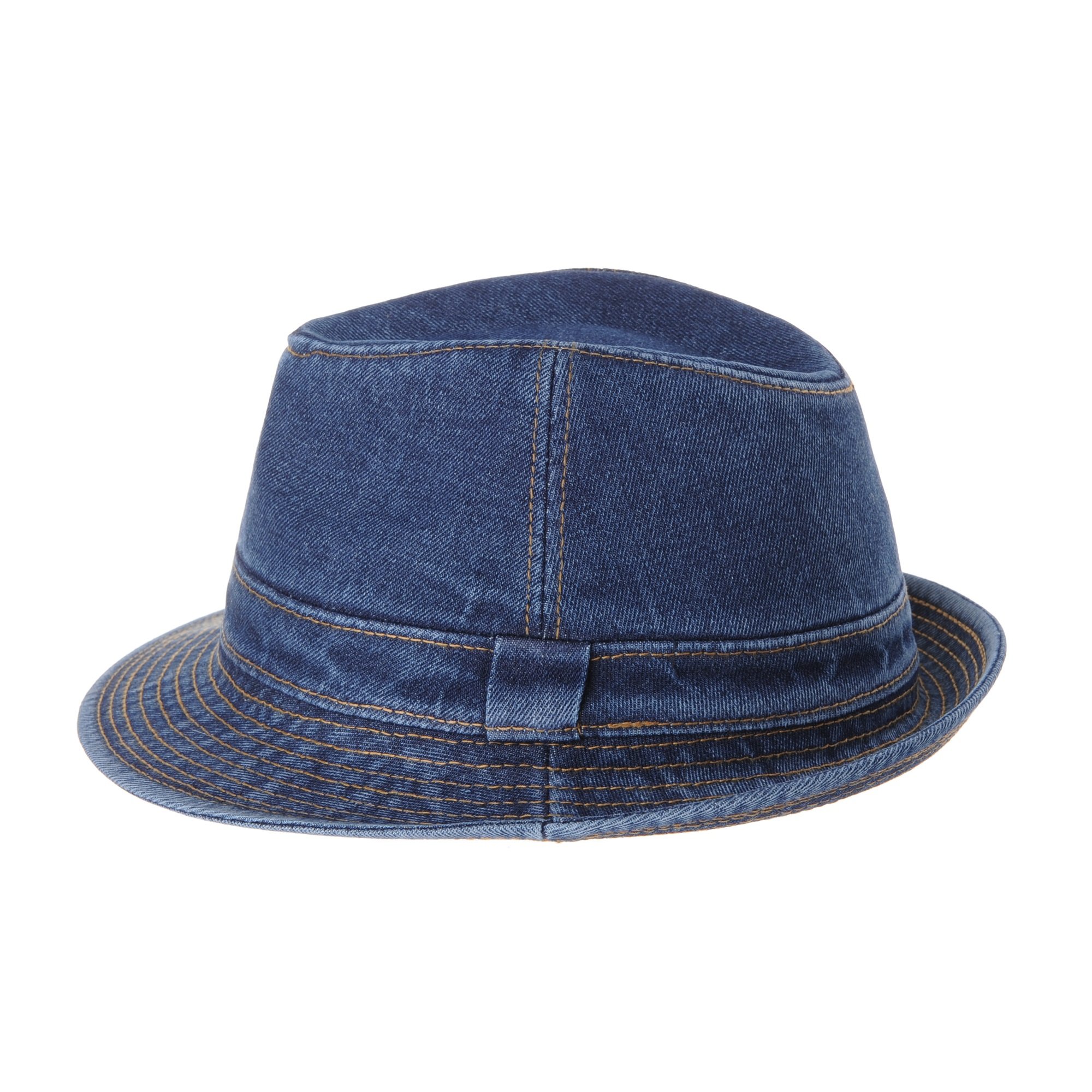 WITHMOONS Denim Bucket Hat Plain Stitch Washed Short Brim Packable Fedora Cap DW6646 (Blue-L)