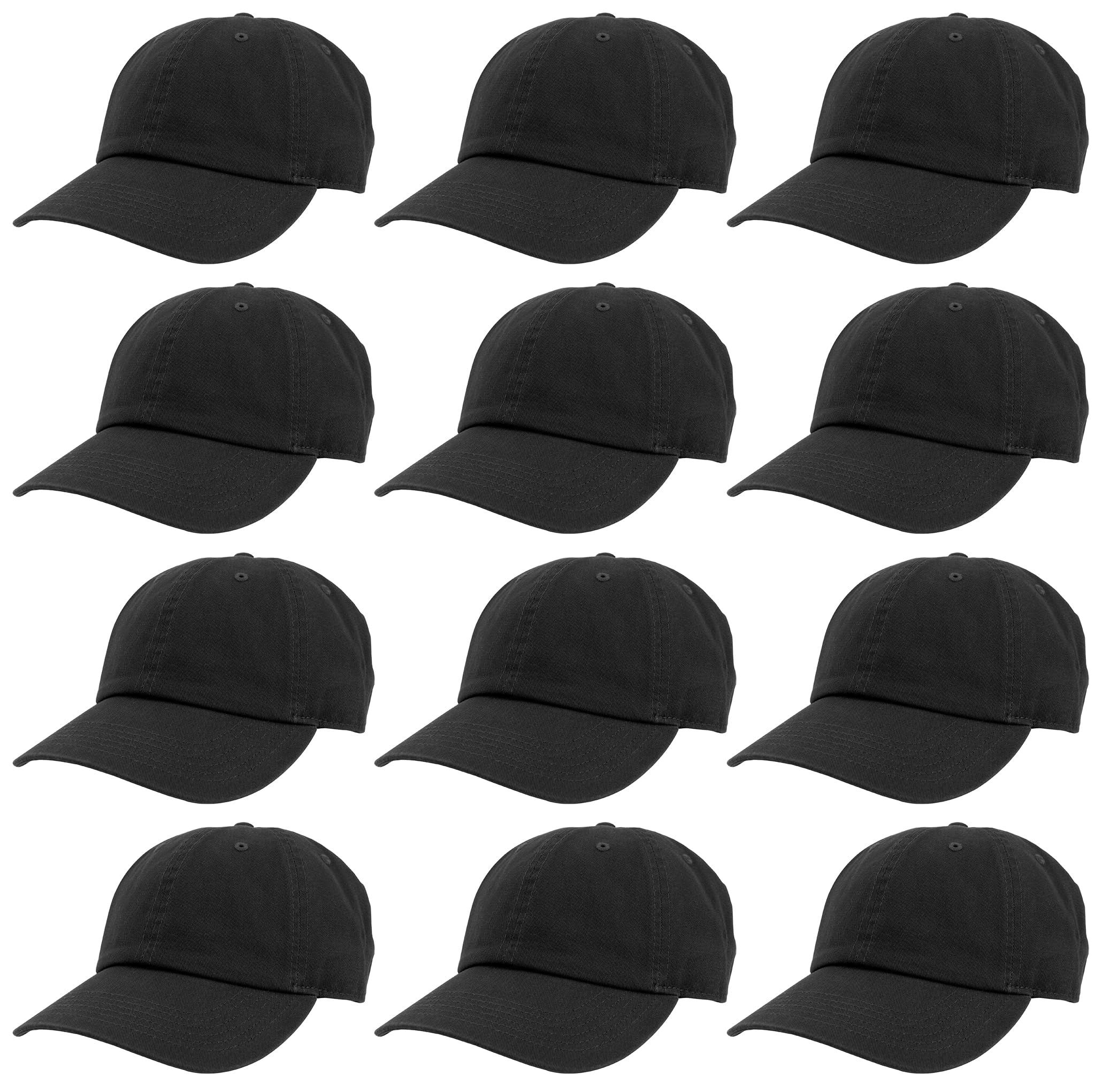 Gelante Baseball Caps Hats 100% Cotton Plain Blank Adjustable Size Wholesale Bulk of 12 Pack.1801-Black-12PC