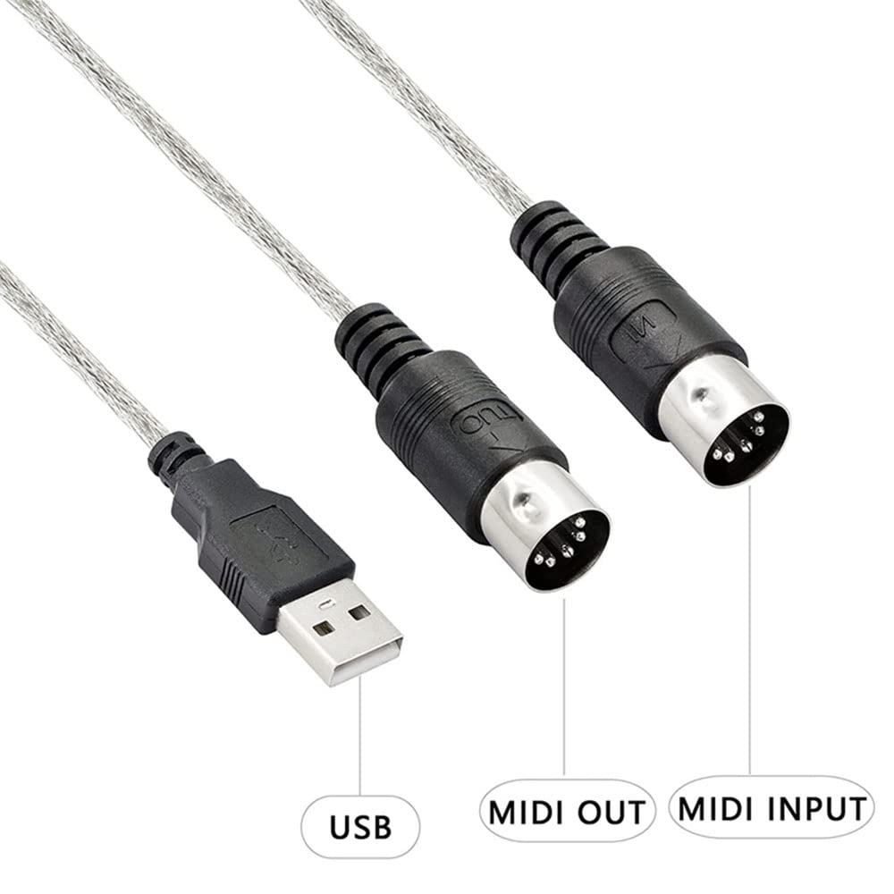 Superwang USB IN-OUT MIDI Cable Converter PC to Music Keyboard Adapter Cord for Home Music Studio