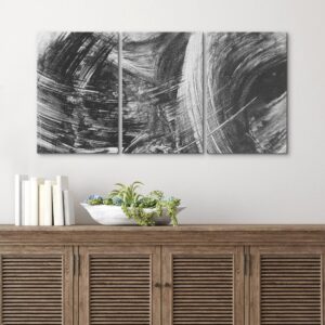 wall26 Canvas Print Wall Art Swirling Black & White Paint Strokes Abstract Shapes Digital Art Modern Bohemian Scenic Relax Multicolor Colorful for Living Room, Bedroom, Office - 16"x24"x3 Panels