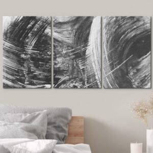 wall26 Canvas Print Wall Art Swirling Black & White Paint Strokes Abstract Shapes Digital Art Modern Bohemian Scenic Relax Multicolor Colorful for Living Room, Bedroom, Office - 16"x24"x3 Panels