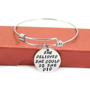 L.Beautiful 3 Pack Women Engraved Message Inspirational Words Round Charm Bracelets Set Expandable Silver Plated Stainless Steel Motivational Bangle Bracelet with Gift Box