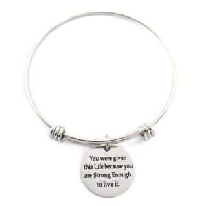 L.Beautiful 3 Pack Women Engraved Message Inspirational Words Round Charm Bracelets Set Expandable Silver Plated Stainless Steel Motivational Bangle Bracelet with Gift Box