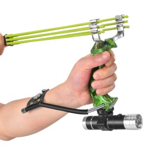 NOBONDO Strong Folding Slingshot - Powerful Adjustable SlingShot Rocket with Wrist Brace Hunting Survival Catapult with 2 Rubber Bands and 100 Ammo Balls