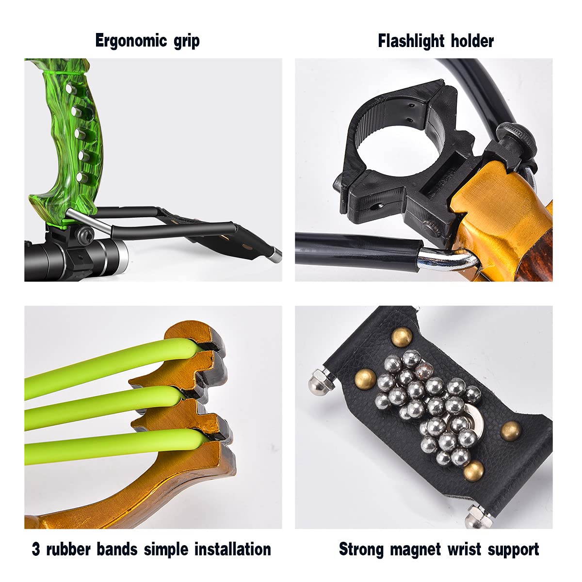 NOBONDO Strong Folding Slingshot - Powerful Adjustable SlingShot Rocket with Wrist Brace Hunting Survival Catapult with 2 Rubber Bands and 100 Ammo Balls