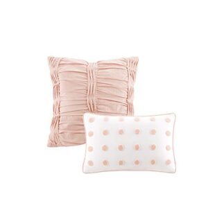 Urban Habitat Cotton Comforter Set Pink Jacquard Tufts Pom Pom Shabby Chic Boho Comforter Set Queen All Season Bedding Winter Beddys, Matching Shams, Decorative Pillows, Full (88 in x 92 in), 7 Piece