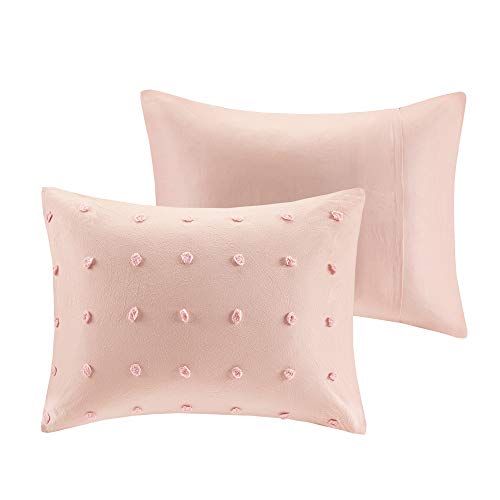 Urban Habitat Cotton Comforter Set Pink Jacquard Tufts Pom Pom Shabby Chic Boho Comforter Set Queen All Season Bedding Winter Beddys, Matching Shams, Decorative Pillows, Full (88 in x 92 in), 7 Piece